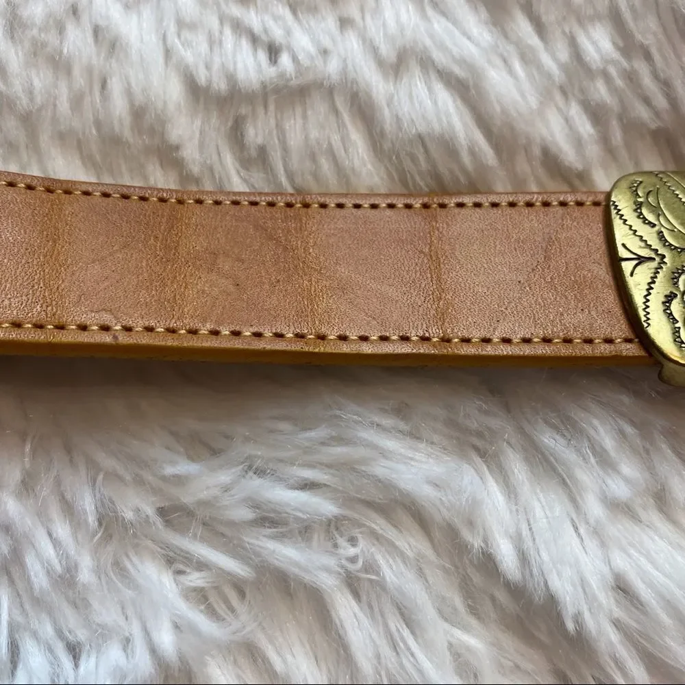 Brighton Vintage Multi-colored Leather Belt With Gold Tone Hardware